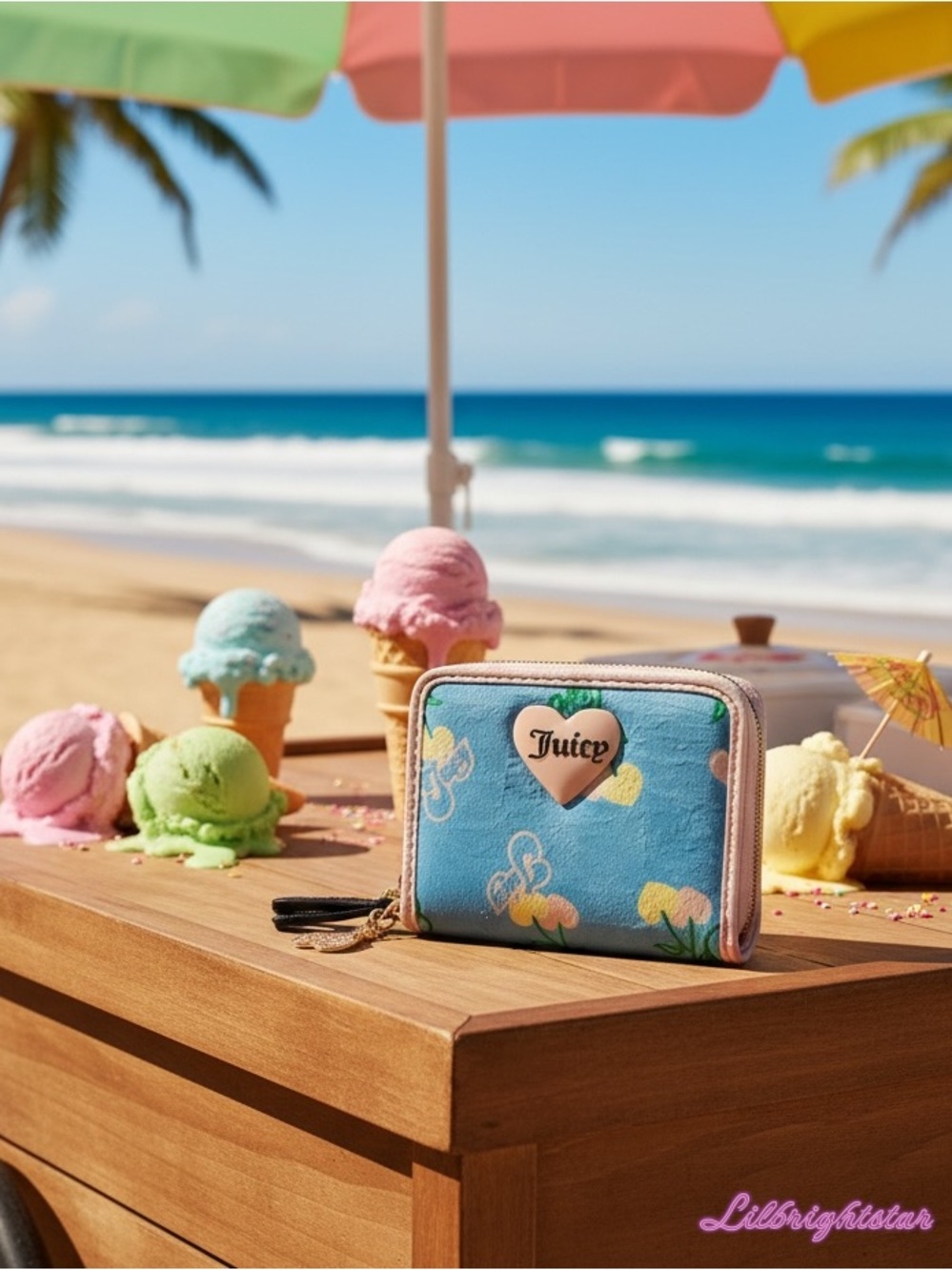 🆕🍒 Juicy Couture Blue Cherry Gelato Retro Wallet NWT🍦